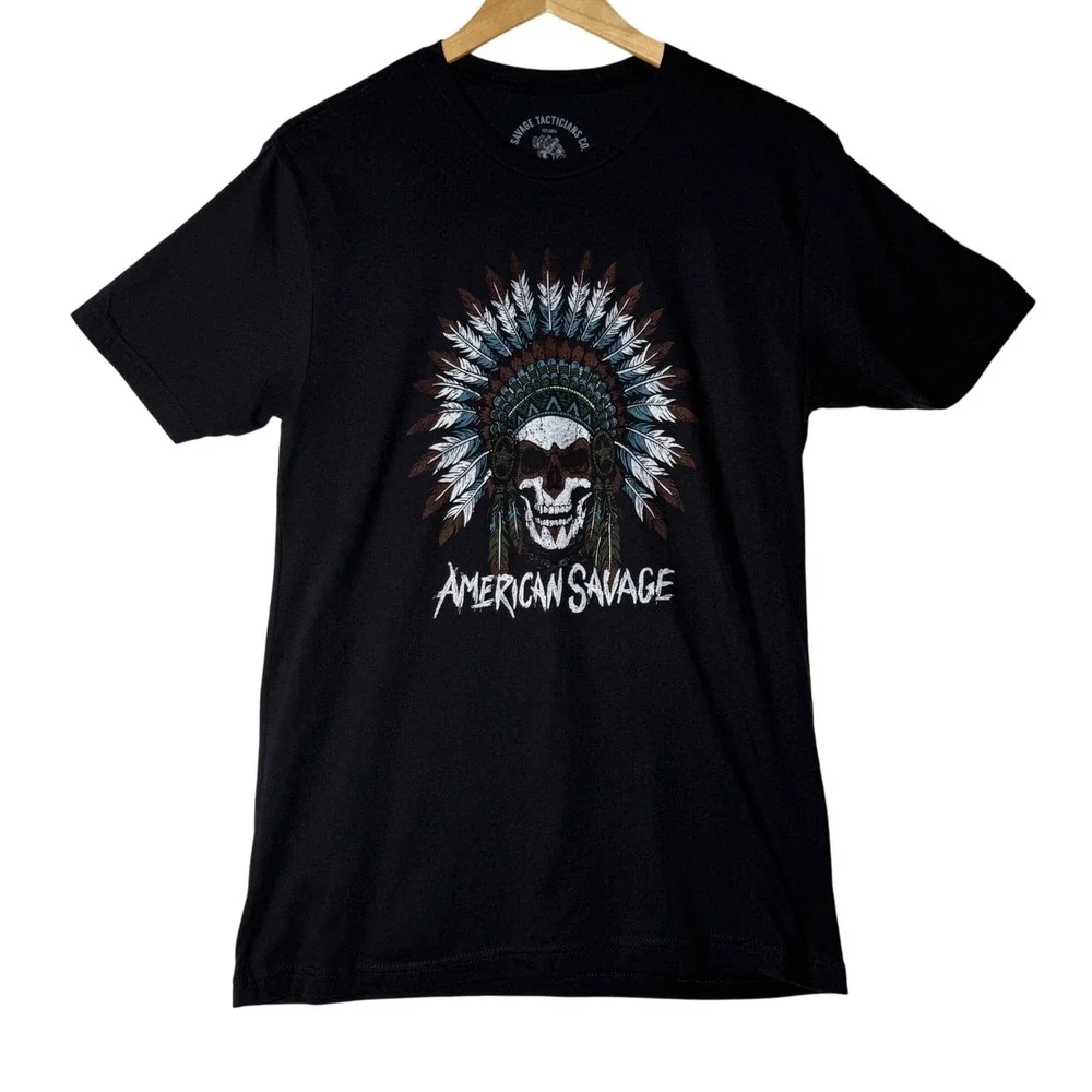 Savage Tacticians American Savage Skull Graphic T Shirt Black Mens‎ Size Medium